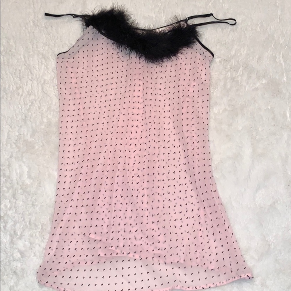 Pink w black feather Oscar de la Renta nighty